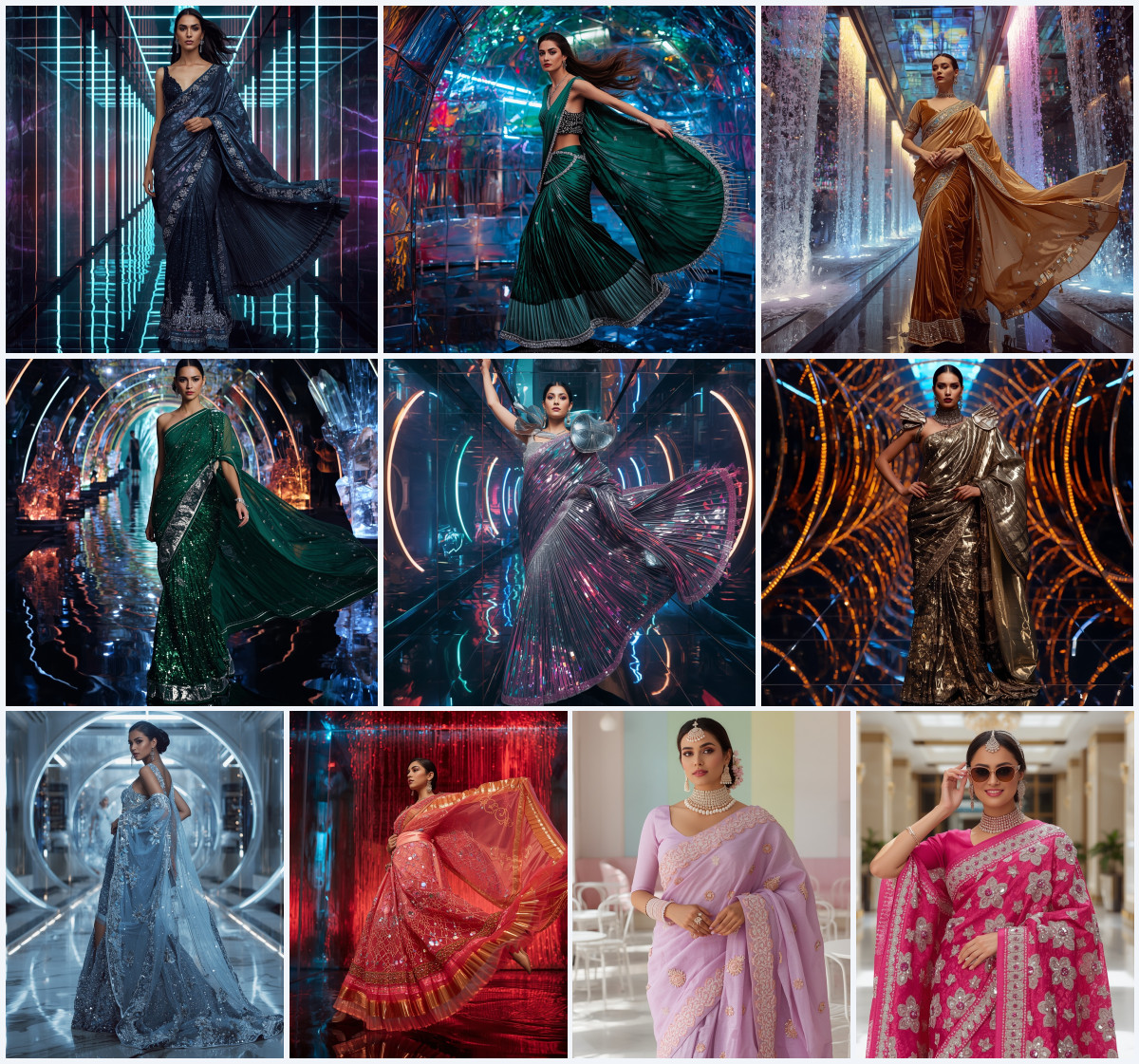 Essential Gemini AI blueprint crafting innovative sculptural wired hem organza saree lookbook collections - Main Thumbnail