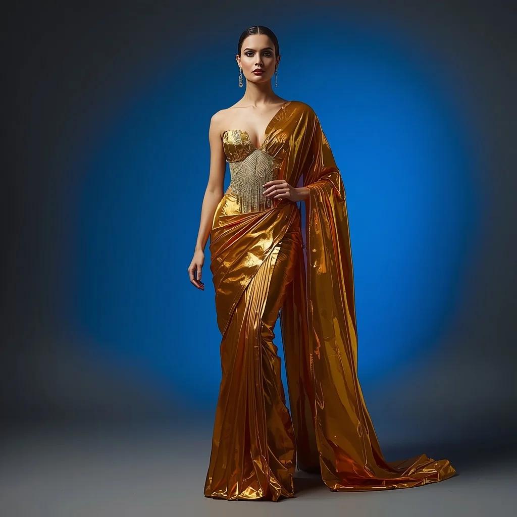 Advance Premium Heavy Liquid Gold And Sculpted Glass Saree Look | Banana Prompts Girls