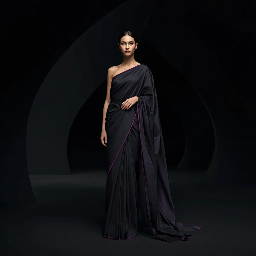 Anti-Light Void Silk Saree with Shadow Collapse Cathedral | Prompt AI For Girl