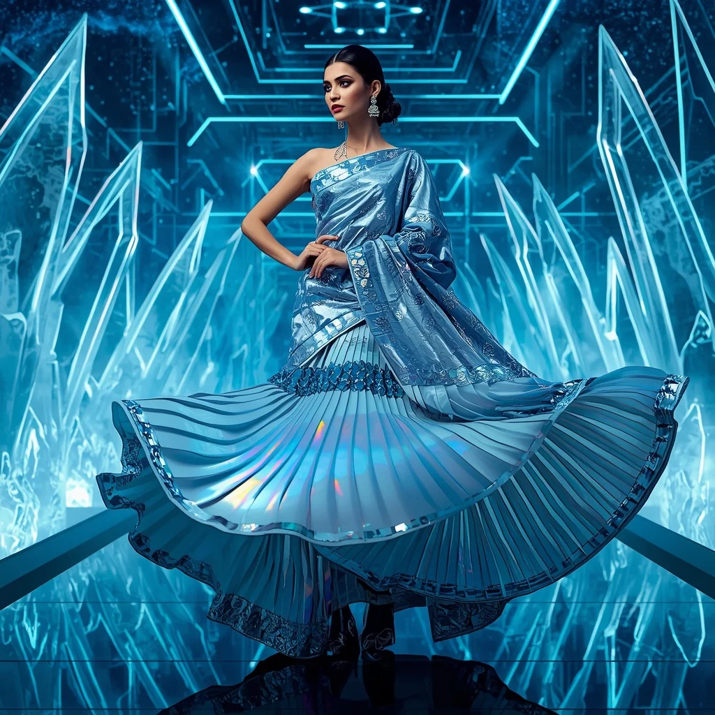 Arctic Royale Quantum Saree with Dynamic Crystal Maze Universes | Trending Ai Prompt