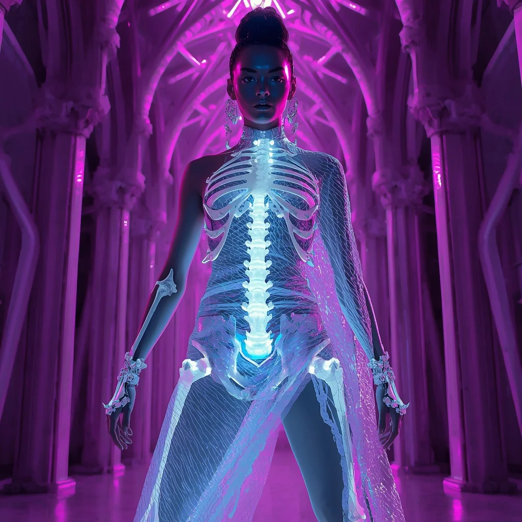 Aurora Bone Light Matrix Saree with Synthetic Cathedral Spine | Prompt Ai For Girl Instagram
