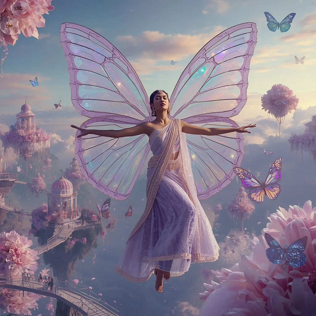 Aurora Butterfly Cathedral Saree with Infinite Floral Sky | New Instagram Trend Prompt For Girl Love