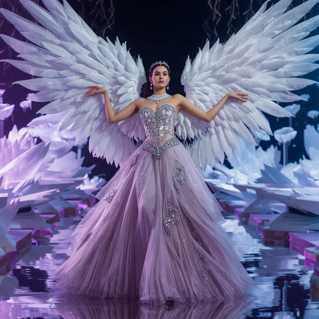 Aurora Crystal Swan Empress Saree with Floating Wing Sanctuaries | Prompt For Gemini Girl In Saree Instagram In English