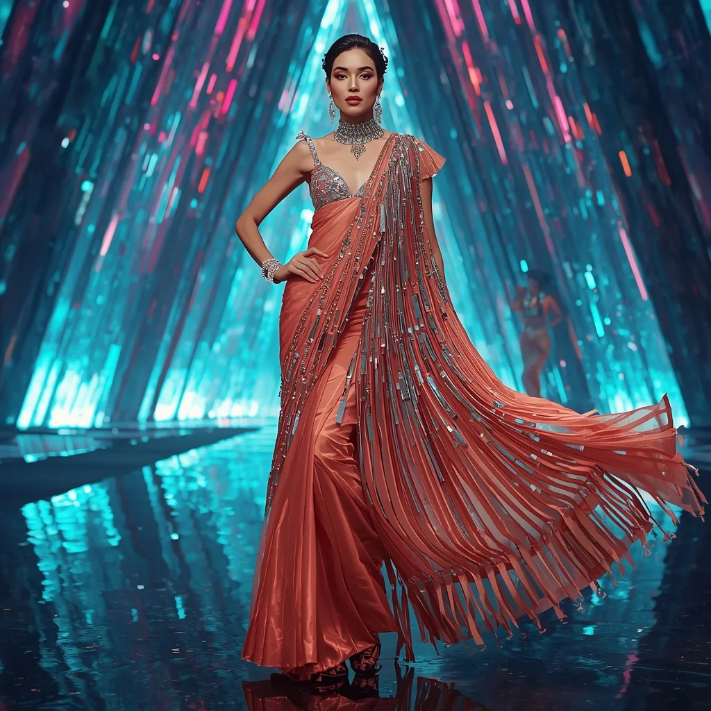 Aurora Flame Crystal Saree with Floating Hologram Reflection Cathedral | Prompt For Girls Trending