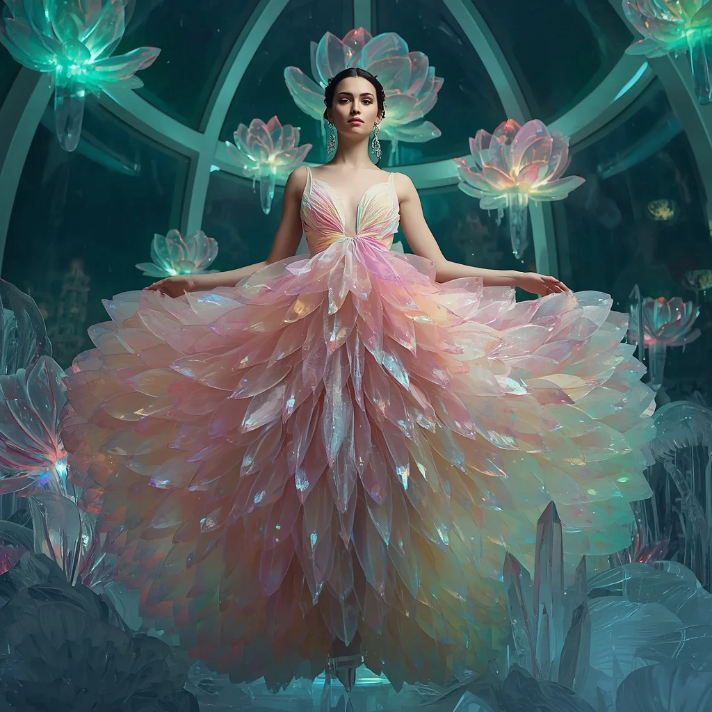Aurora Glass Petal Saree with Floating Botanical Sky Garden | Hd Image Prompt
