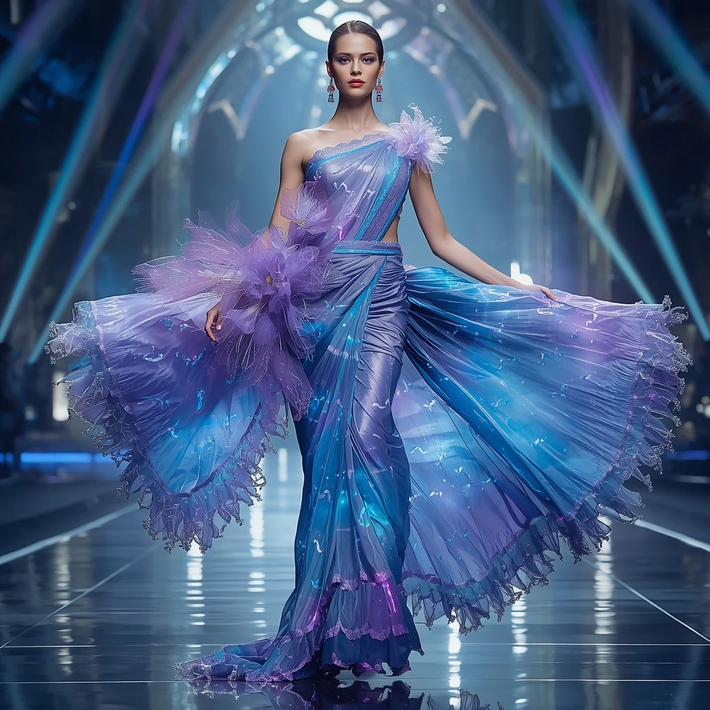 Aurora Plasma Bloom Saree with Energy Cathedral Dome | Instagram Influencer Ai Prompt
