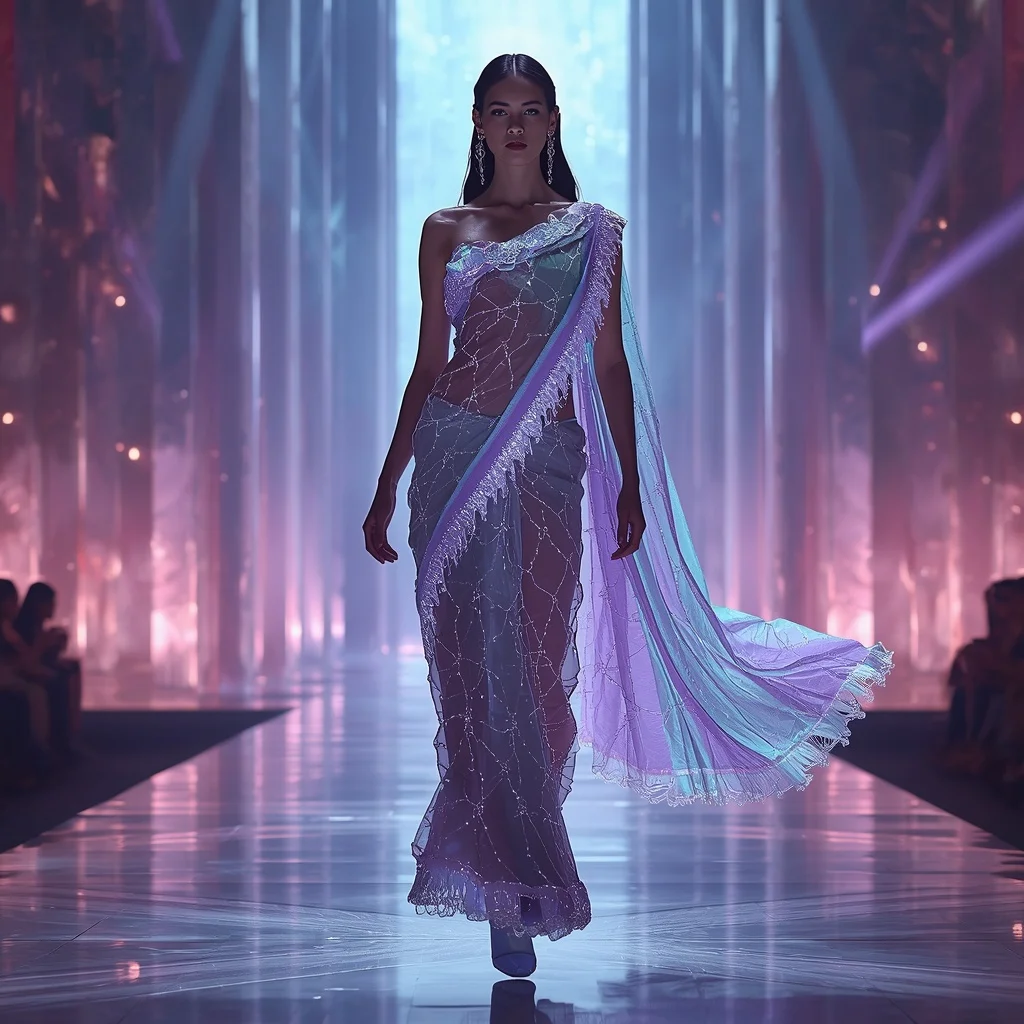 Aurora Plasma Net Saree with Floating Energy Cathedral | Attitude Ai Prompt