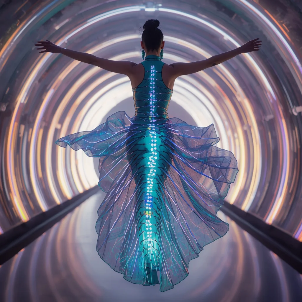 Aurora Plasma Spine Saree with Living Light Corridor System | Gemini Photo Editing Prompt