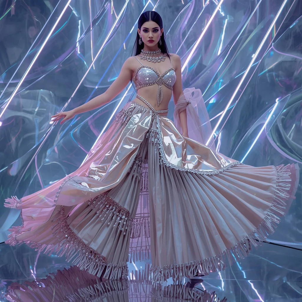 Aurora Thunder Mirage Saree with Floating Digital Neon Prism Waves | Art Ai Prompt