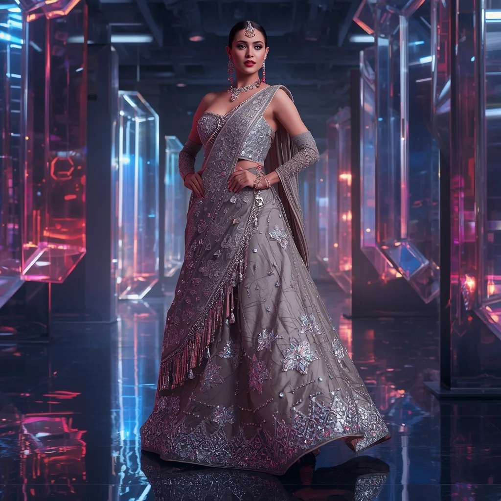 Aurora Thunder Royale Saree with Floating Digital Prism Hall | Motivation Ai Prompt