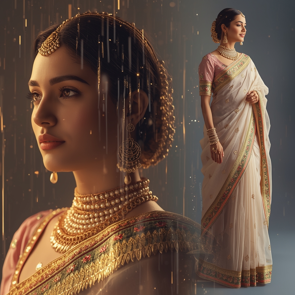 Best Viral AI Image Prompt Indian Girl Pastel Saree Crystal Rain Storm | Saree Girl Ai Prompt