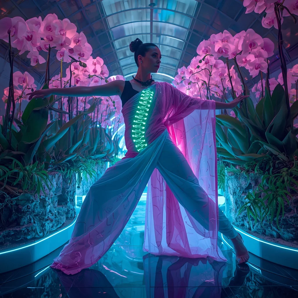 Bio-Luminal Spine Orchid Saree with Neural Garden Core | Prompt Seen Girl Photo Editing Chatgpt Download