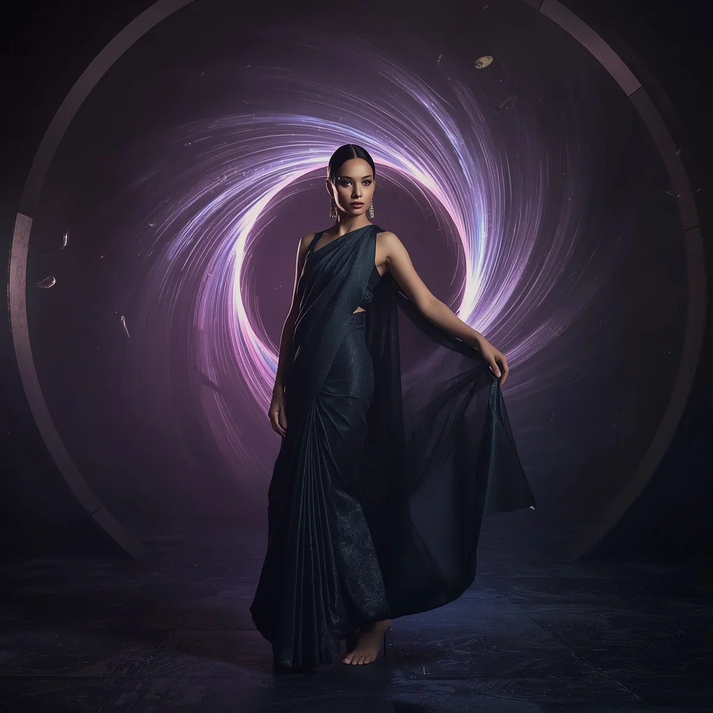Black Hole Silk Saree with Gravity Collapse Chamber | South Indian Prompt For Girl ChatGPT