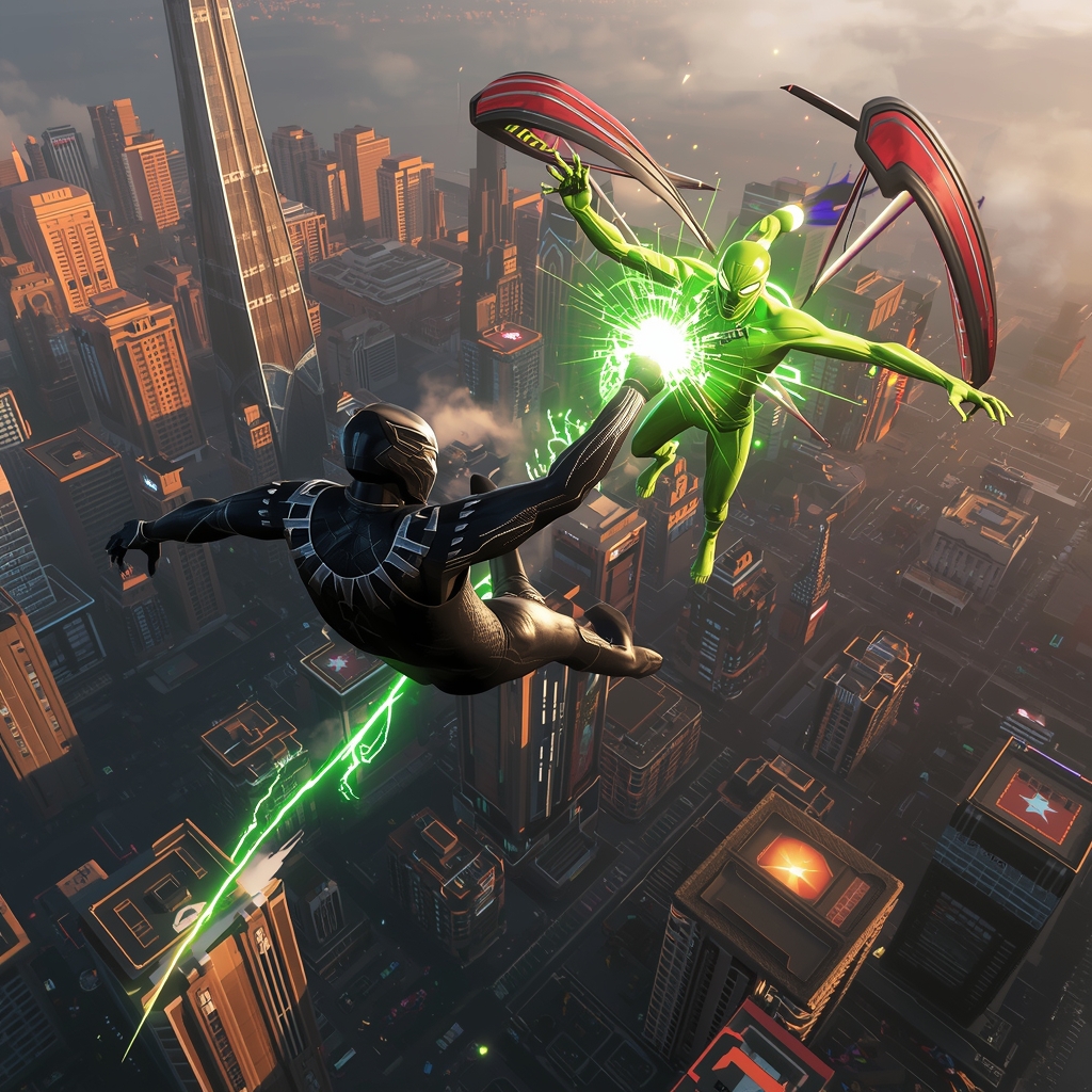 Black Panther vs Green Goblin Wakanda Sky Battle Scene | Command Prompt