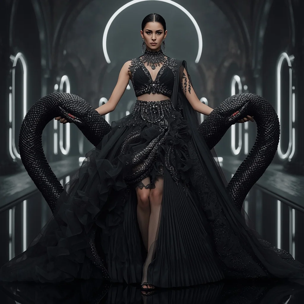 Black Smoke Serpent Saree with Dark Fantasy Palace | 3d Animation Ai Prompt