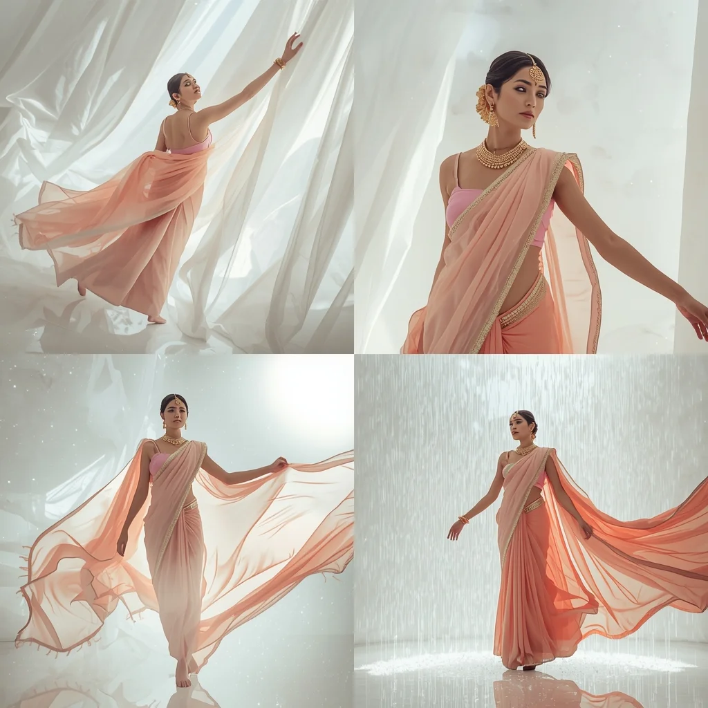 Bright Cosmic Silk Crystal Rain Grid Aesthetic Luxury | Saree Prompt Text To Image