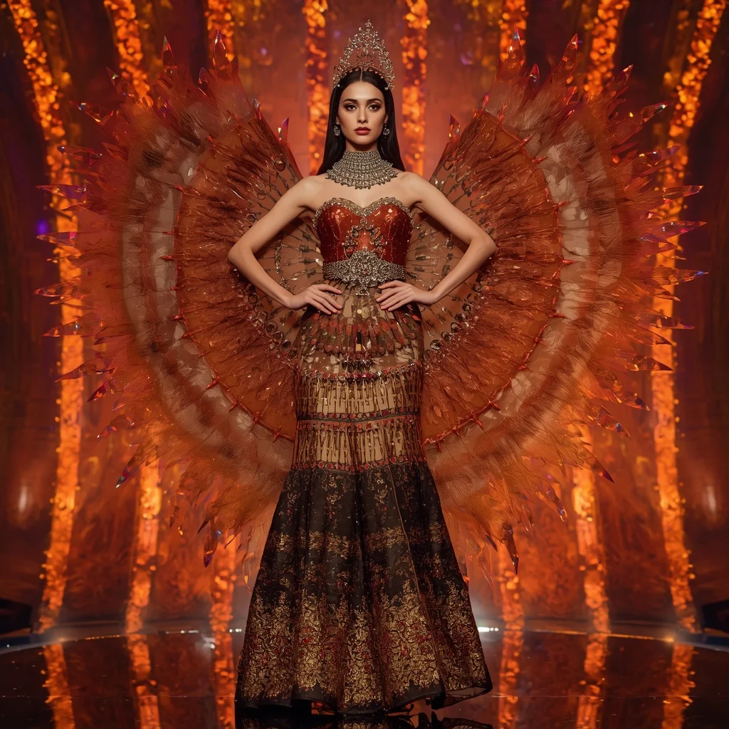 Bronze Firebird Crystal Crown Saree with Curved Ember Crystal Celestial Palace | Gemini Ai Photo Prompt Copy Paste Trending Girl 2026