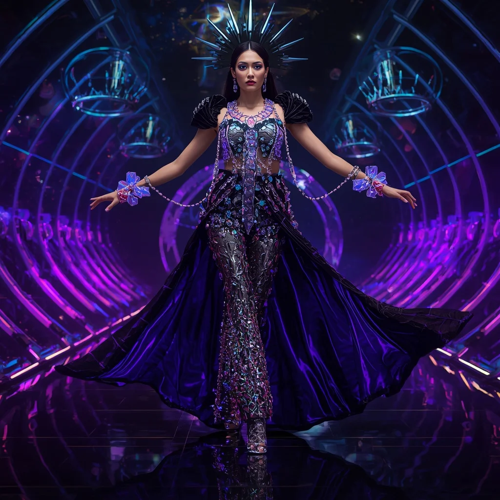 Celestial Abyss Prism Armor Saree with Floating Black Quantum Halo Crown Reactor | Instagram Viral Photo Ai Prompt