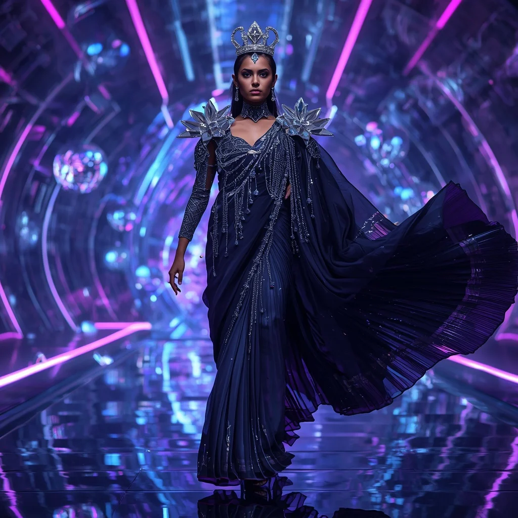 Celestial Dark Void Armor Saree with Floating Quantum Prism Singularity Crown Web Core | Prompt For Traditional Look For Couple
