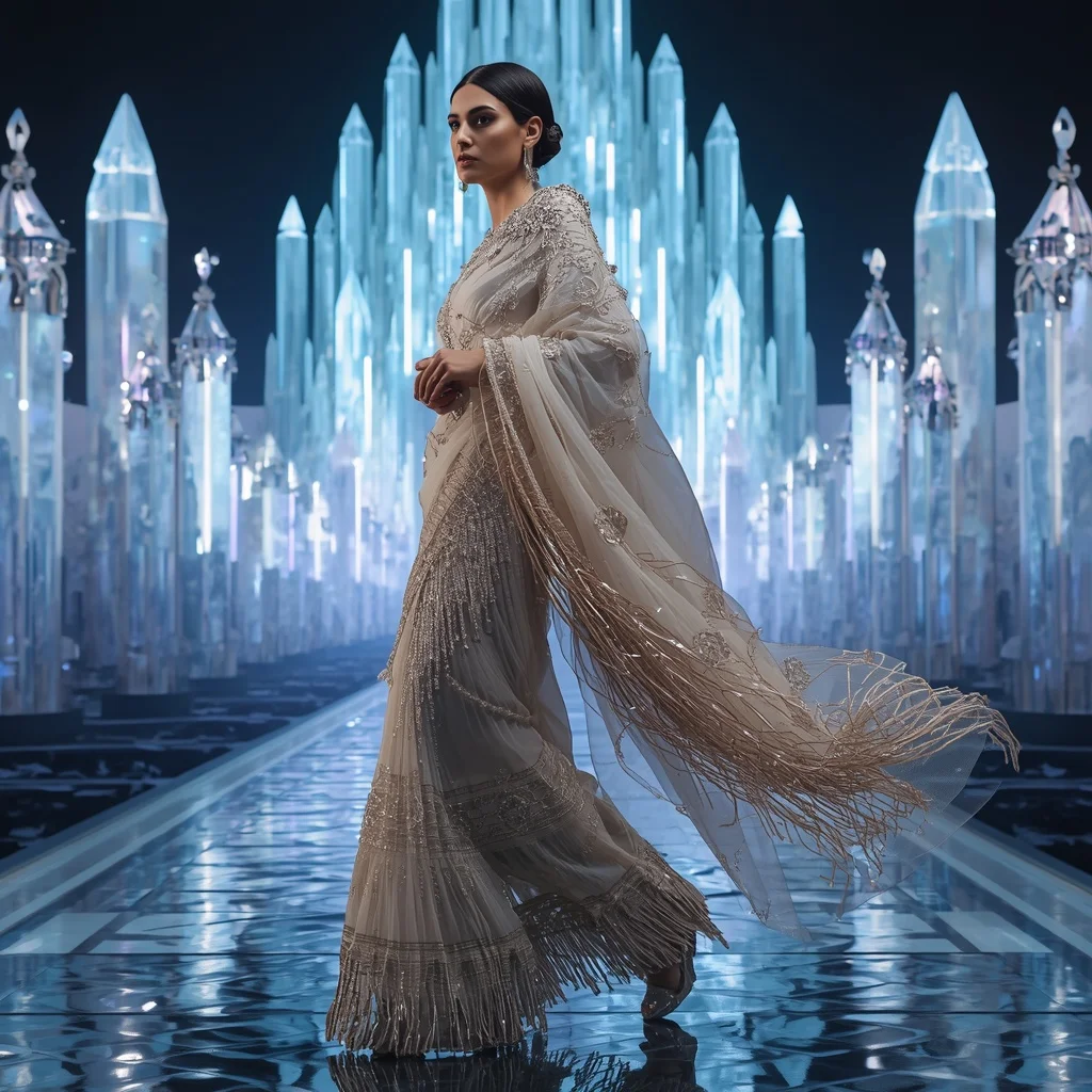 Celestial Moonstone Mirage Saree with Infinity Neon Crystal Citadel | Prompt For Traditional Look For Girl Chatgpt Instagram