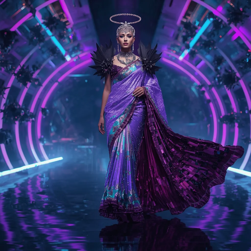 Celestial Void Nexus Armor Saree with Floating Quantum Black Prism Singularity Crown Engine Halo | Gemini Photo Prompt
