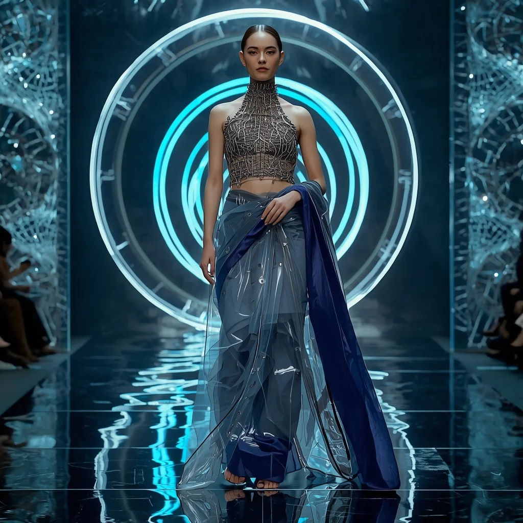 Chrono Glass Saree with Time-Fragment Fabric Layers | Indian Girl Ai Prompt