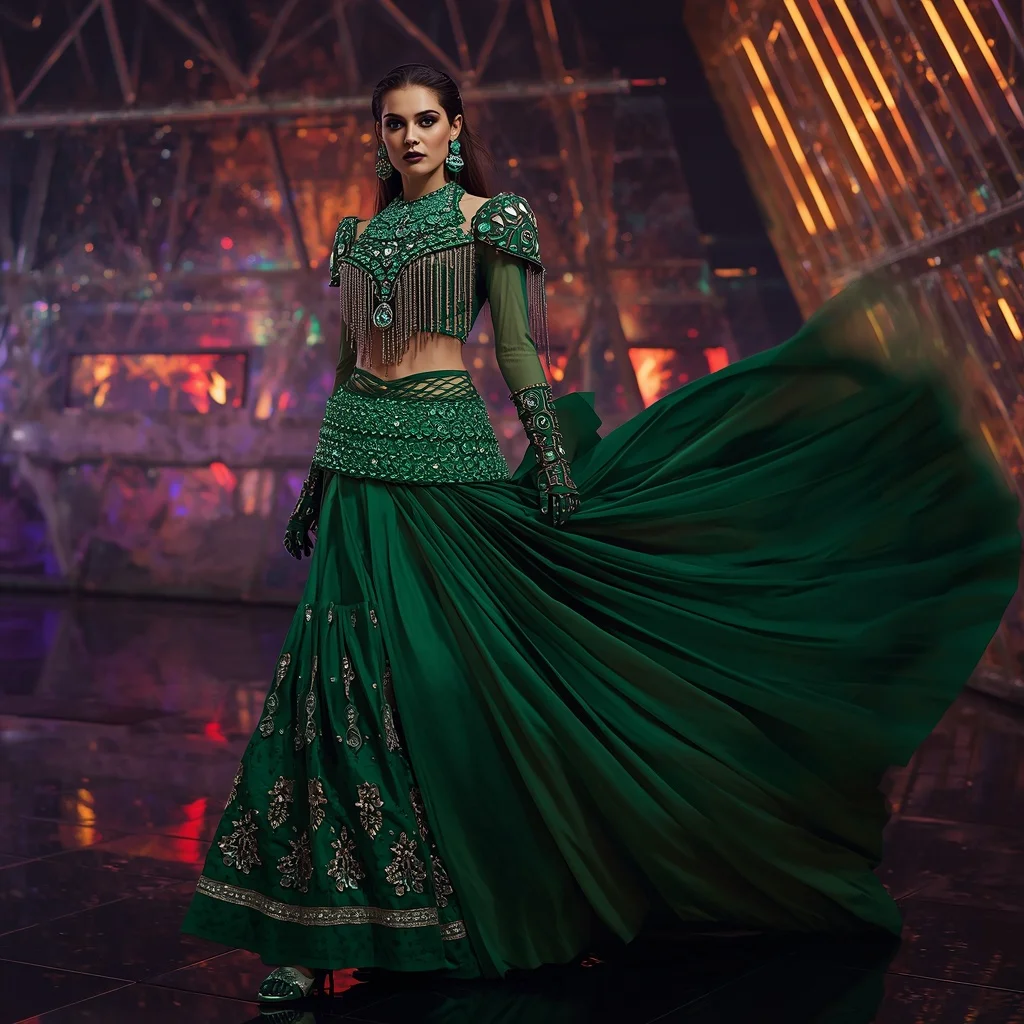 Cosmic Emerald Queen Saree with Neon Reflection Galaxy Observatory | Whatsapp Dp Ai Prompt