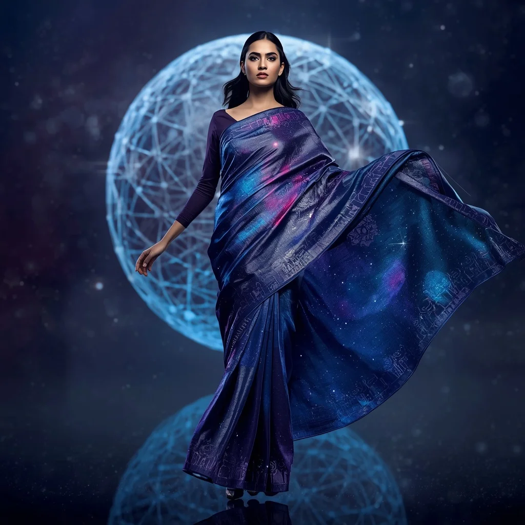 Cosmic Neural Fabric Infinity Saree with Data Galaxy Sphere | Chatgpt Photo Editing Styles For Girl