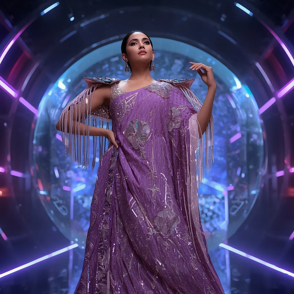 Cosmic Orchid Radiance Quantum Armor Saree with Floating Prism Energy Vault Sphere Nexus Core Reactor System | Prompt Seen Girl Photo Editing ChatGPT