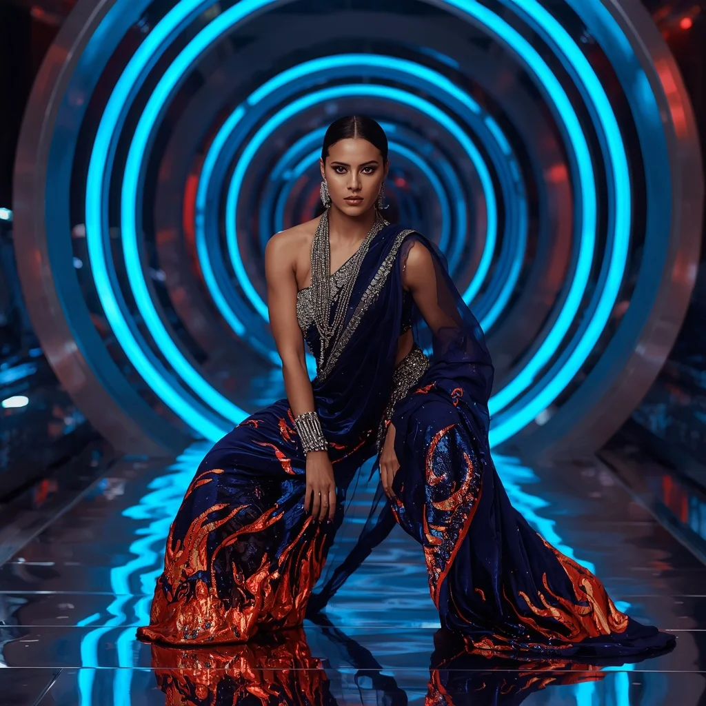 Cosmic Velvet Inferno Saree with Neon Orbit Nexus | Trending Prompt Girls ChatGPT