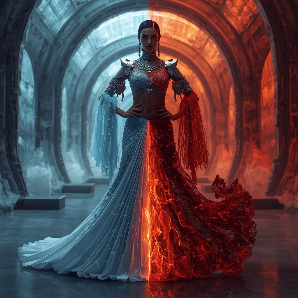 Cryo-Lava Fusion Saree with Split Element Rift | Prompt Ai