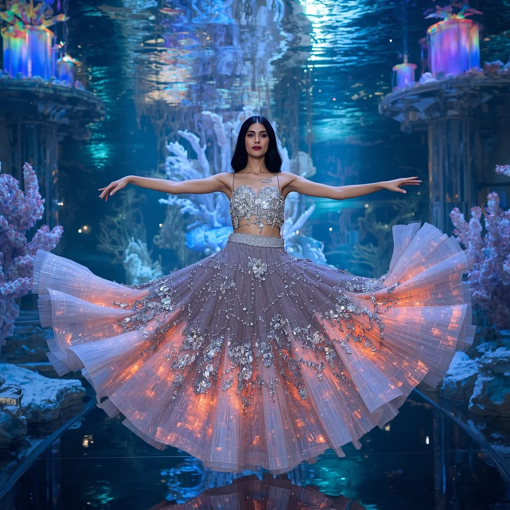 Crystal Aurora Reef Saree with Floating Underwater Light Kingdom | Instagram Reel Ai Prompt