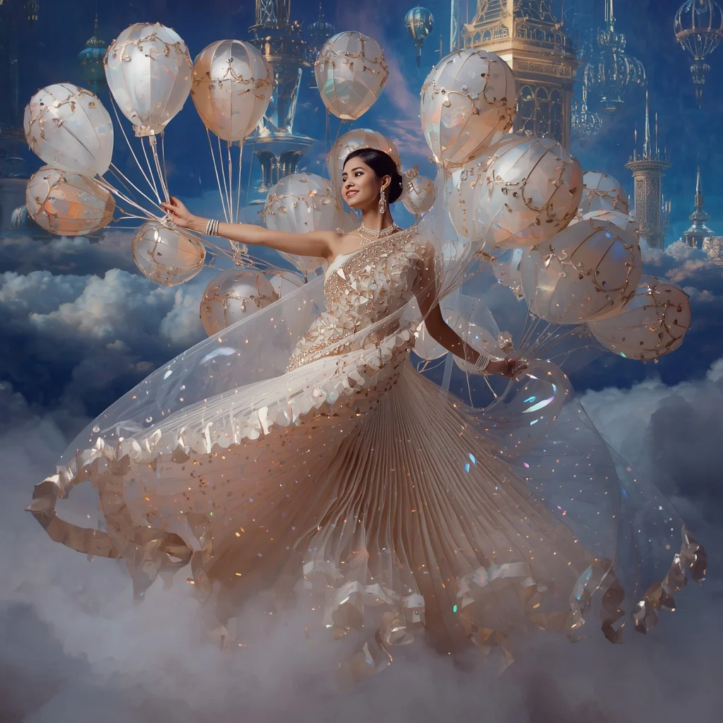 Crystal Balloon Festival Saree with Floating Celebration Cloud City | Indian Girl Ai Prompt
