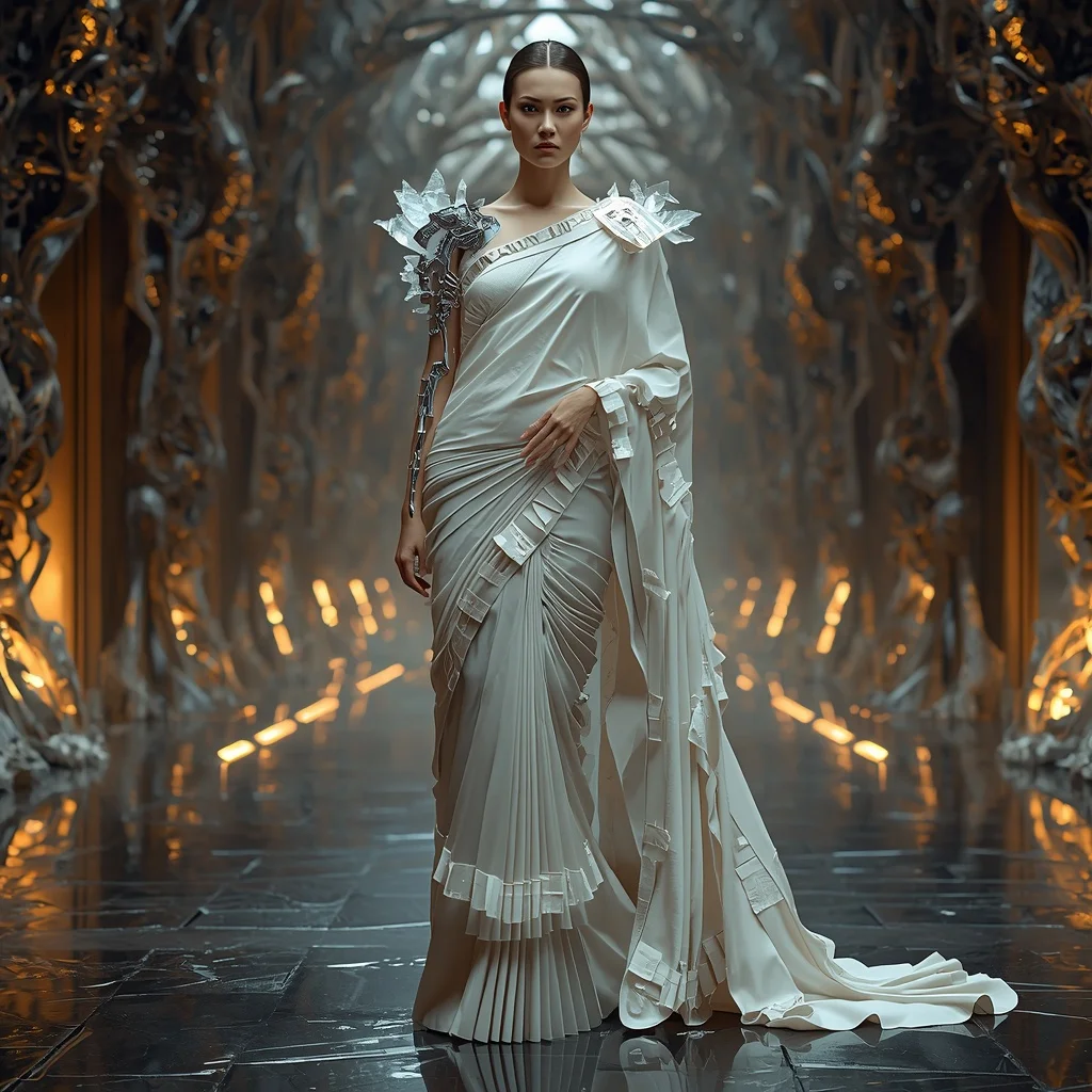 Crystal Bone Architecture Saree with Bio-Mechanical Hall | Girls Trending Prompt Gemini Instagram