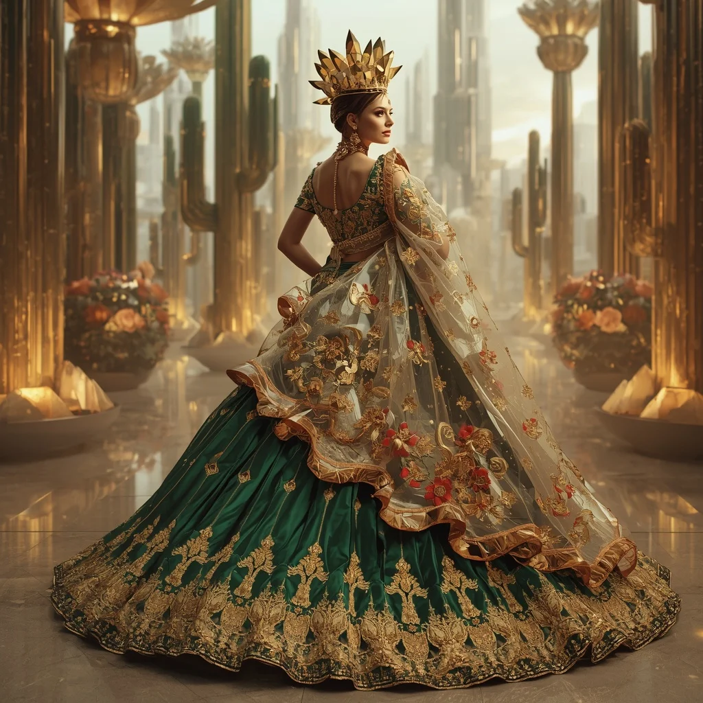 Crystal Cactus Crown Saree with Desert Bloom Infinity Megacity | Indian Girl Ai Prompt