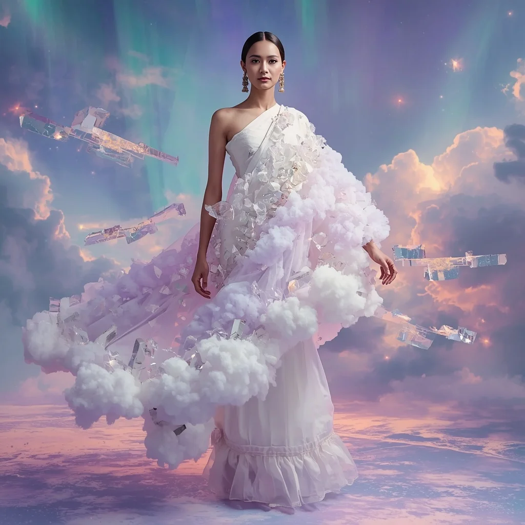 Crystal Cloud Structure Saree with Floating Sky Bloom Field | Trending Prompt Girls ChatGPT