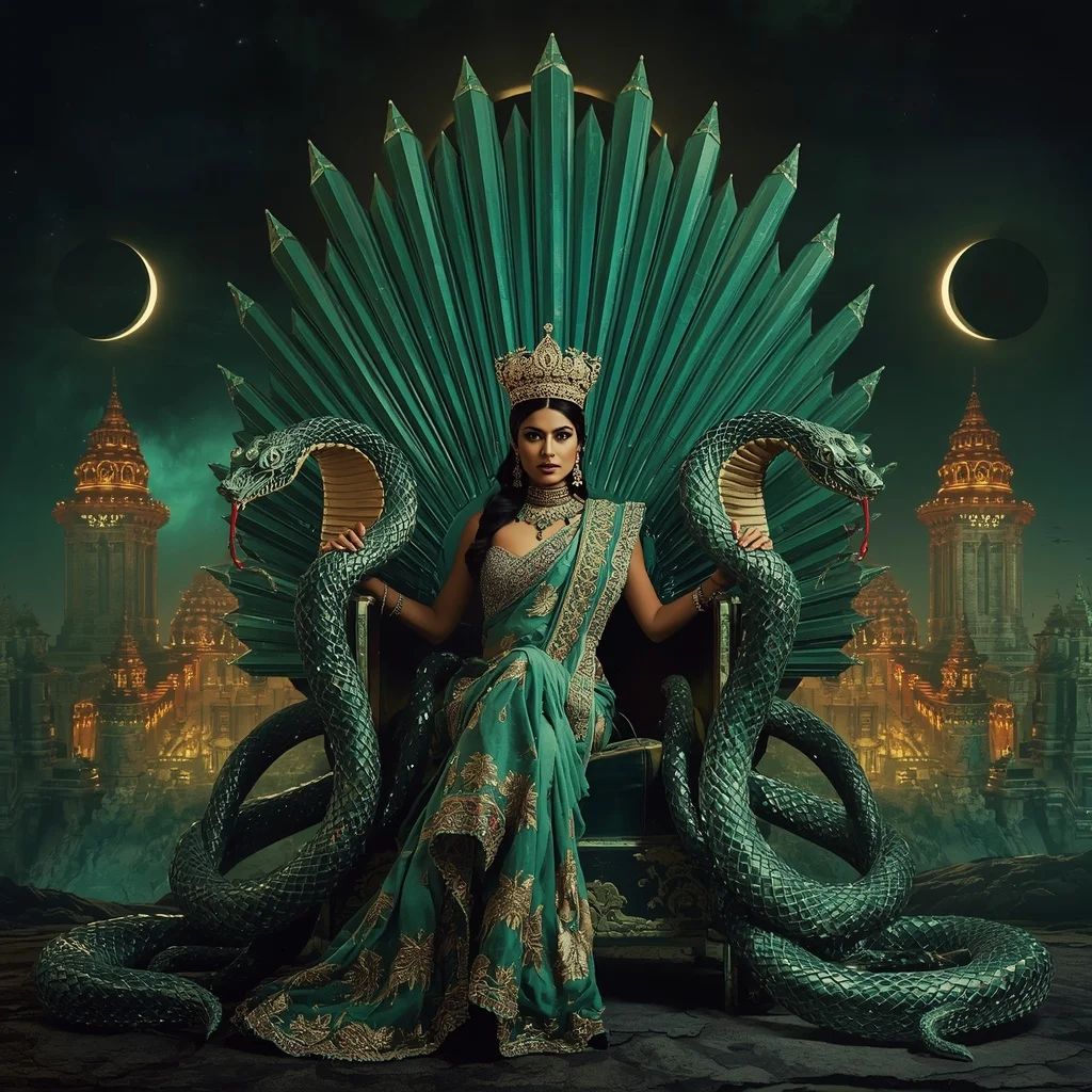 Crystal Cobra Crown Saree with Emerald Eclipse Fortress | Prompt Gemini Ai