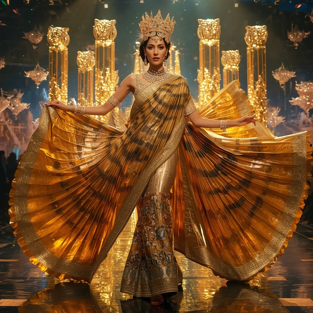 Crystal Crowned Tiger Saree with Royal Jungle Festival Megakingdom | New Instagram Trend Prompt For Girl And Boy