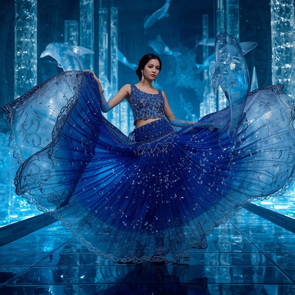 Crystal Dolphin Wave Saree with Ocean Light Megaverse | Desi Girl Ai Prompt
