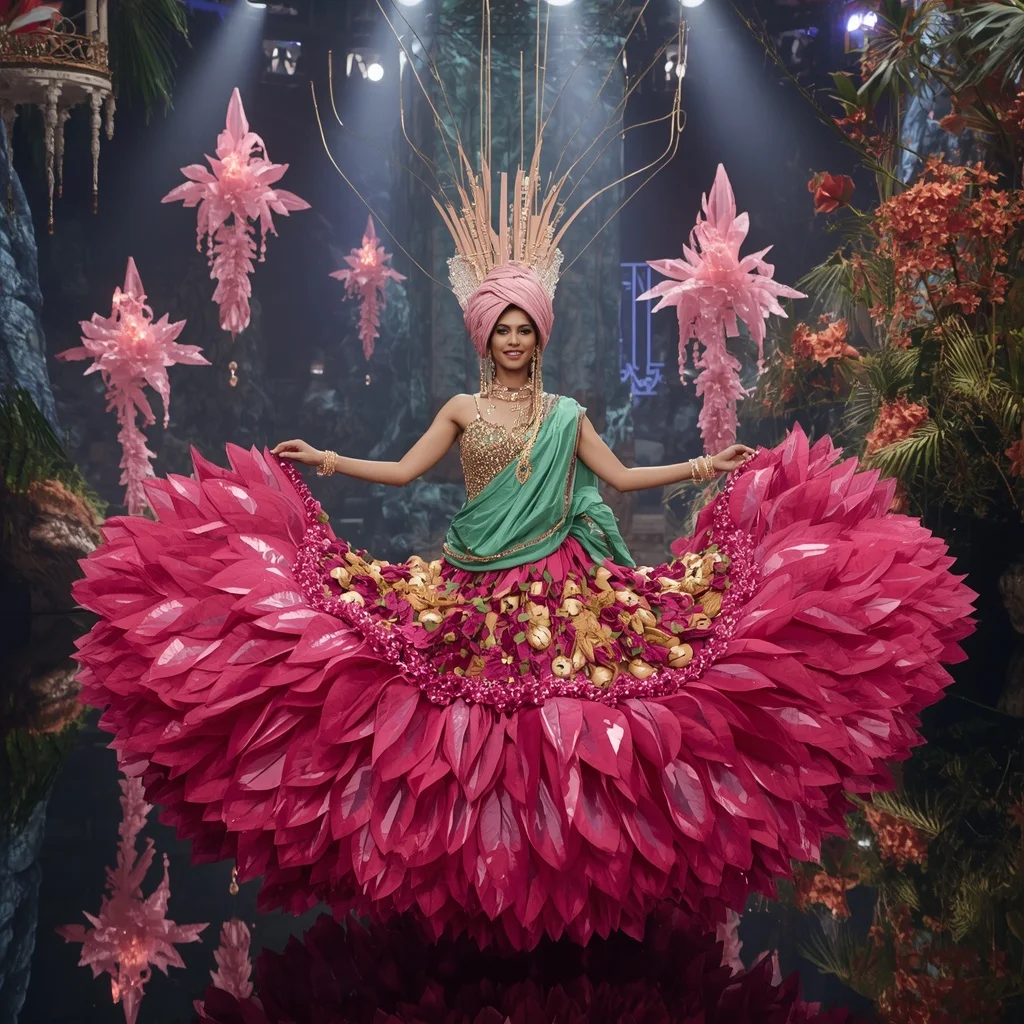 Crystal Dragon Fruit Saree with Tropical Fantasy Infinity Realm | Influencer Ai Prompt