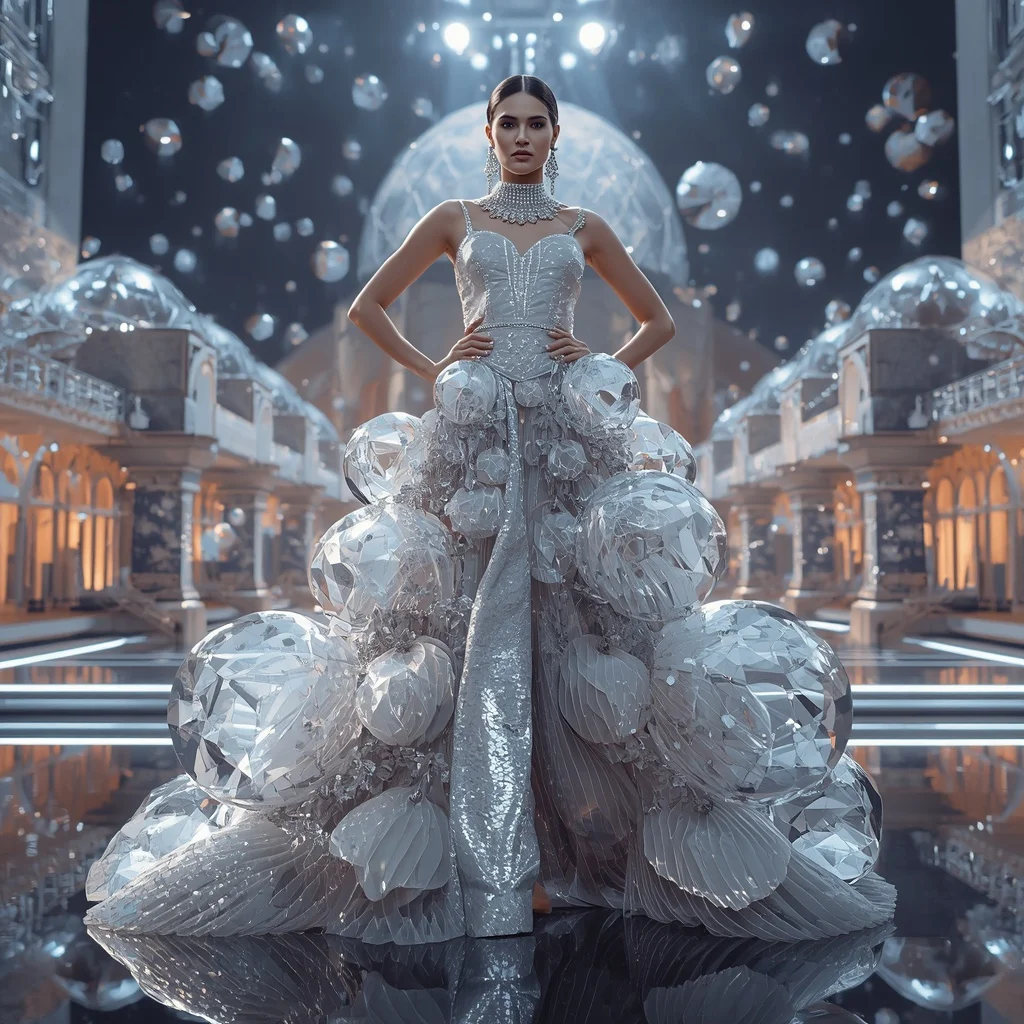 Crystal Fashion Dome Saree with Floating Festival Architecture City | Prompt Seen Girl Lehenga