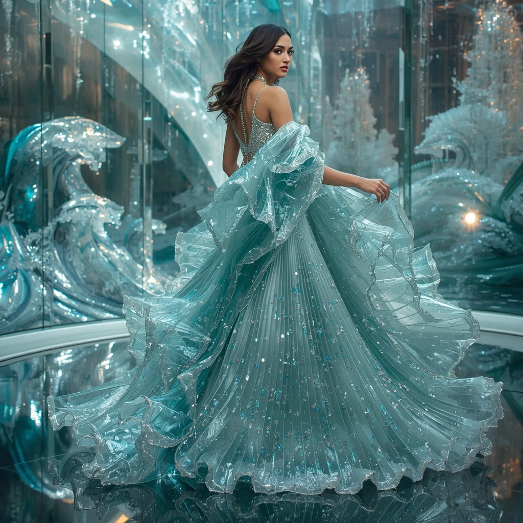 Crystal Fashion Wave Saree with Infinity Glass Atrium Realm | Prompt Seen Trending Girl 2026 Instagram