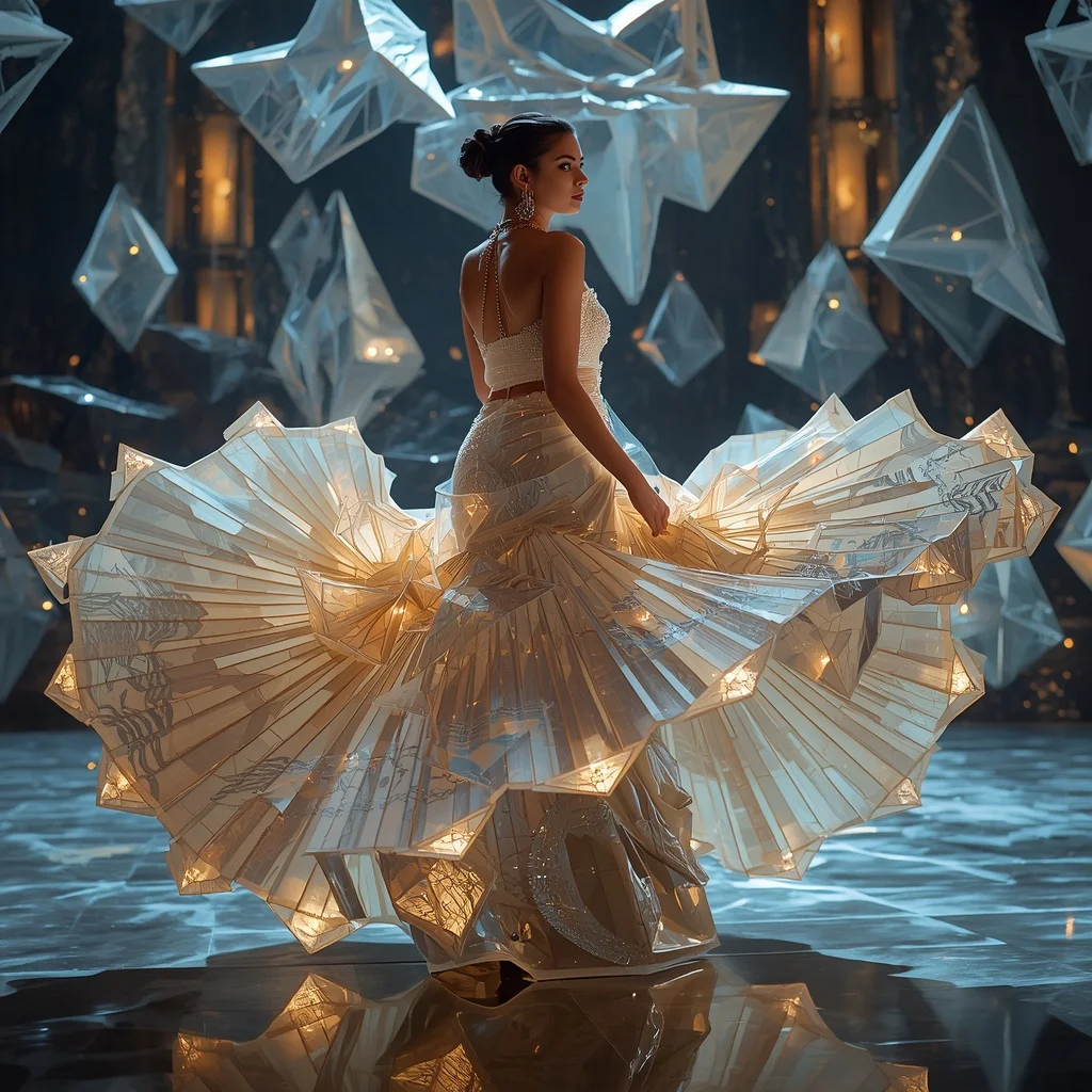 Crystal Glass Origami Wave Saree with Floating Paper Ocean Realm | New Instagram Trend Prompt For Girl Copy And Paste
