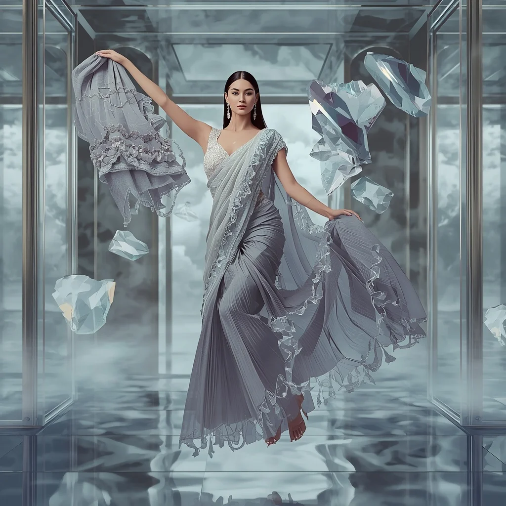 Crystal Gravity Wave Saree with Anti-World Chamber | Travel Ai Prompt