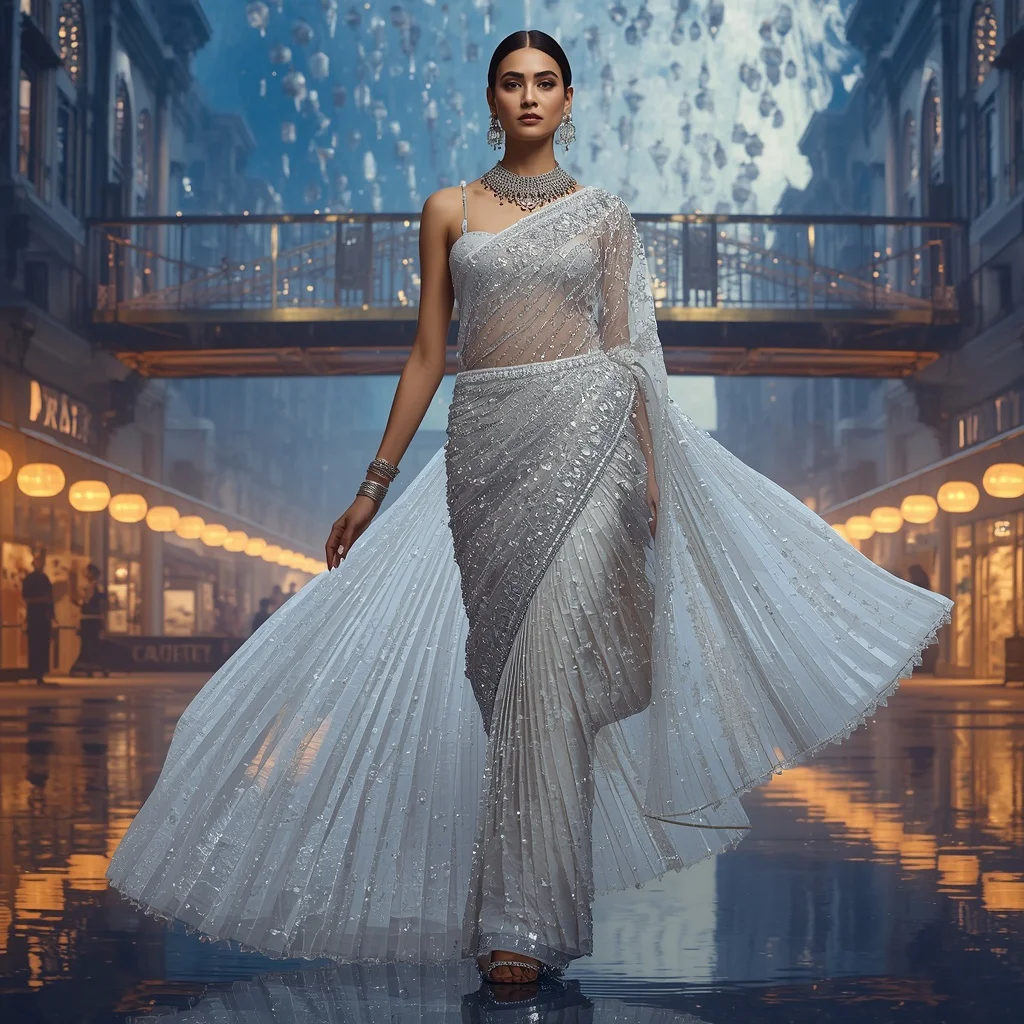 Crystal Hanging Moon Market Saree with Floating Festival Bazaar Universe | Prompt For Gemini Ai Girl Model Instagram