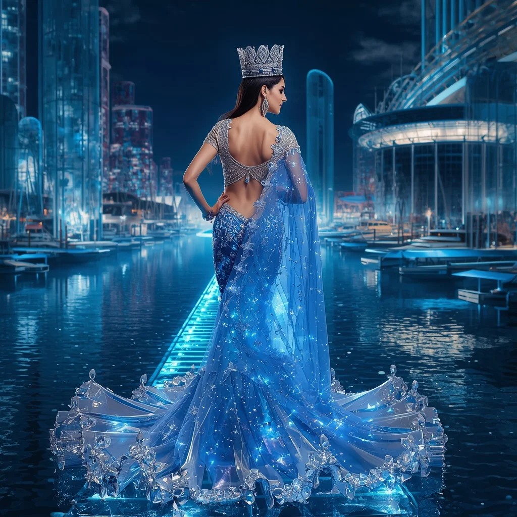 Crystal Harbor Crown Saree with Floating Royal Dock Kingdom | Ai Image Prompt