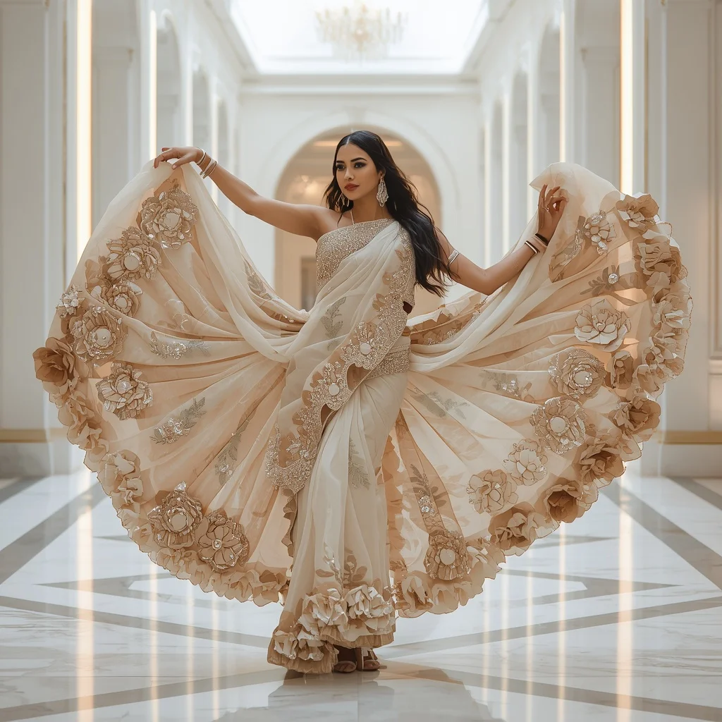 Crystal Infinity Bloom Saree with Luxury White Atrium | Prompt For Traditional Look For Couple