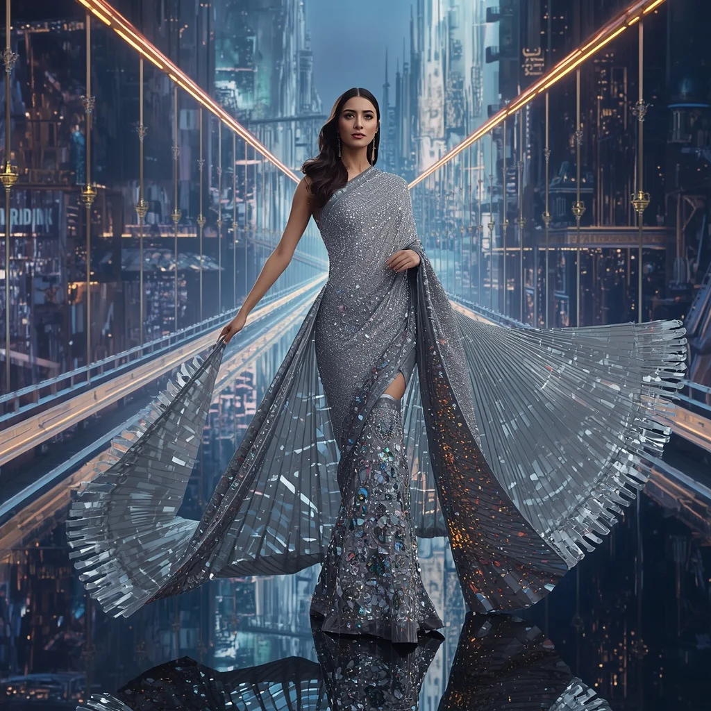 Crystal Infinity Bridge Saree with Floating Skyline Fashion Kingdom | ChatGPT Ai Prompt