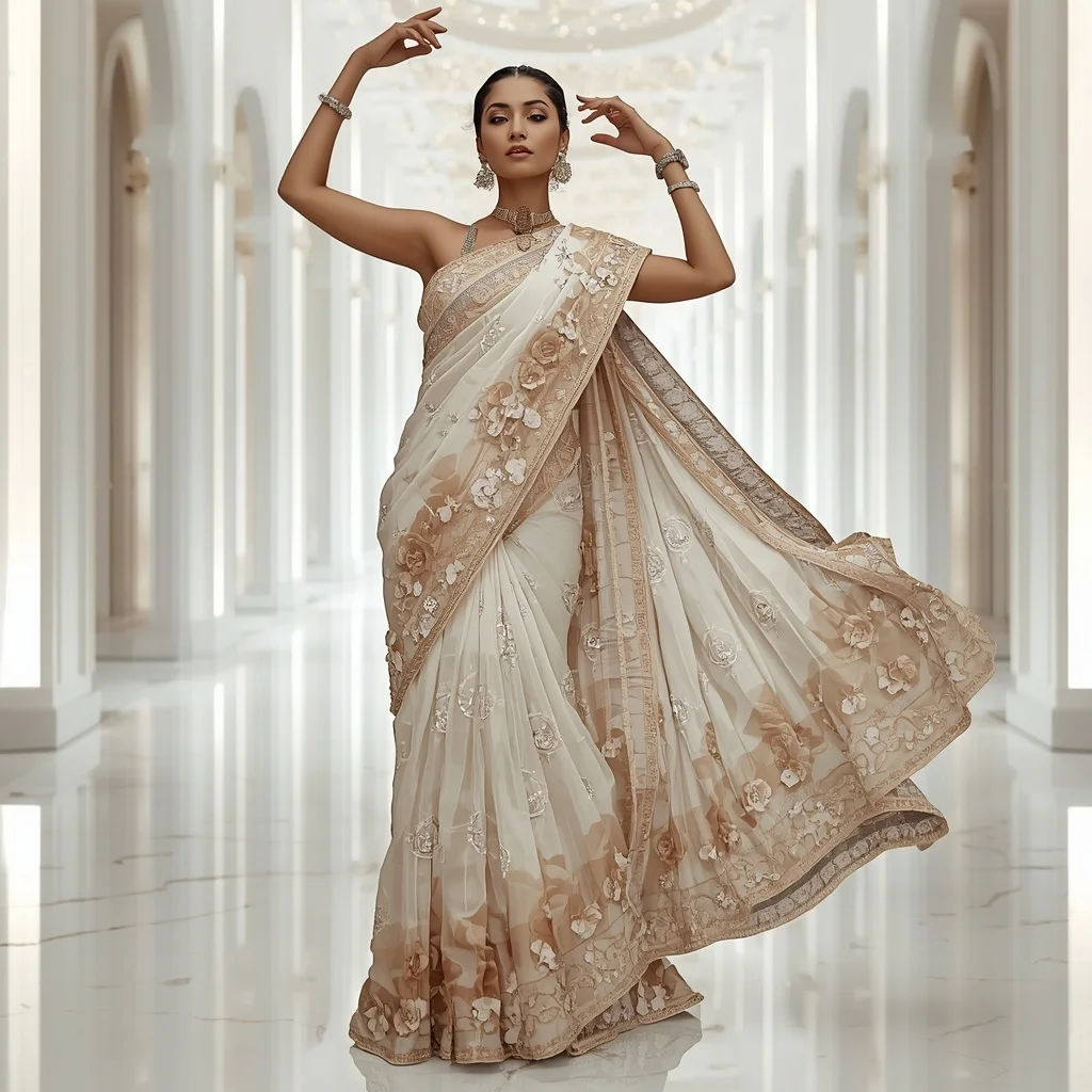 Crystal Infinity Camellia Saree with Luxury White Atrium | Prompt Ai For Girl Instagram