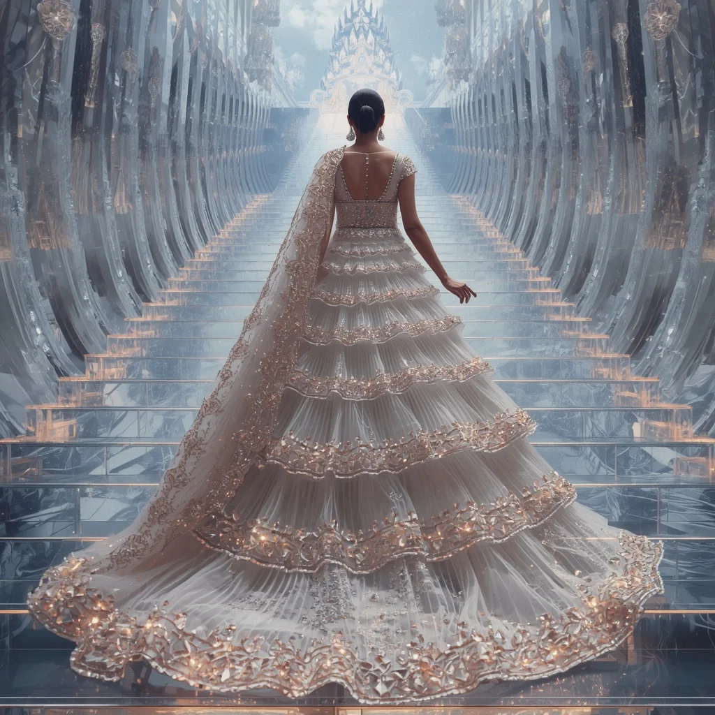 Crystal Infinity Staircase Saree with Floating Sky Temple Universe | Cute Girl Ai Prompt
